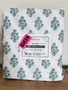 Restore Home 100% Cotton floral 
QUEEN Size Sheet Set
